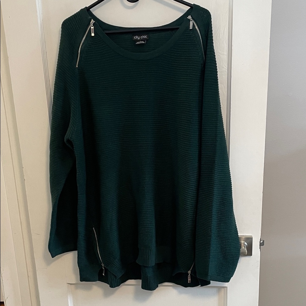 City Chic Green Sweater with Zipper Details